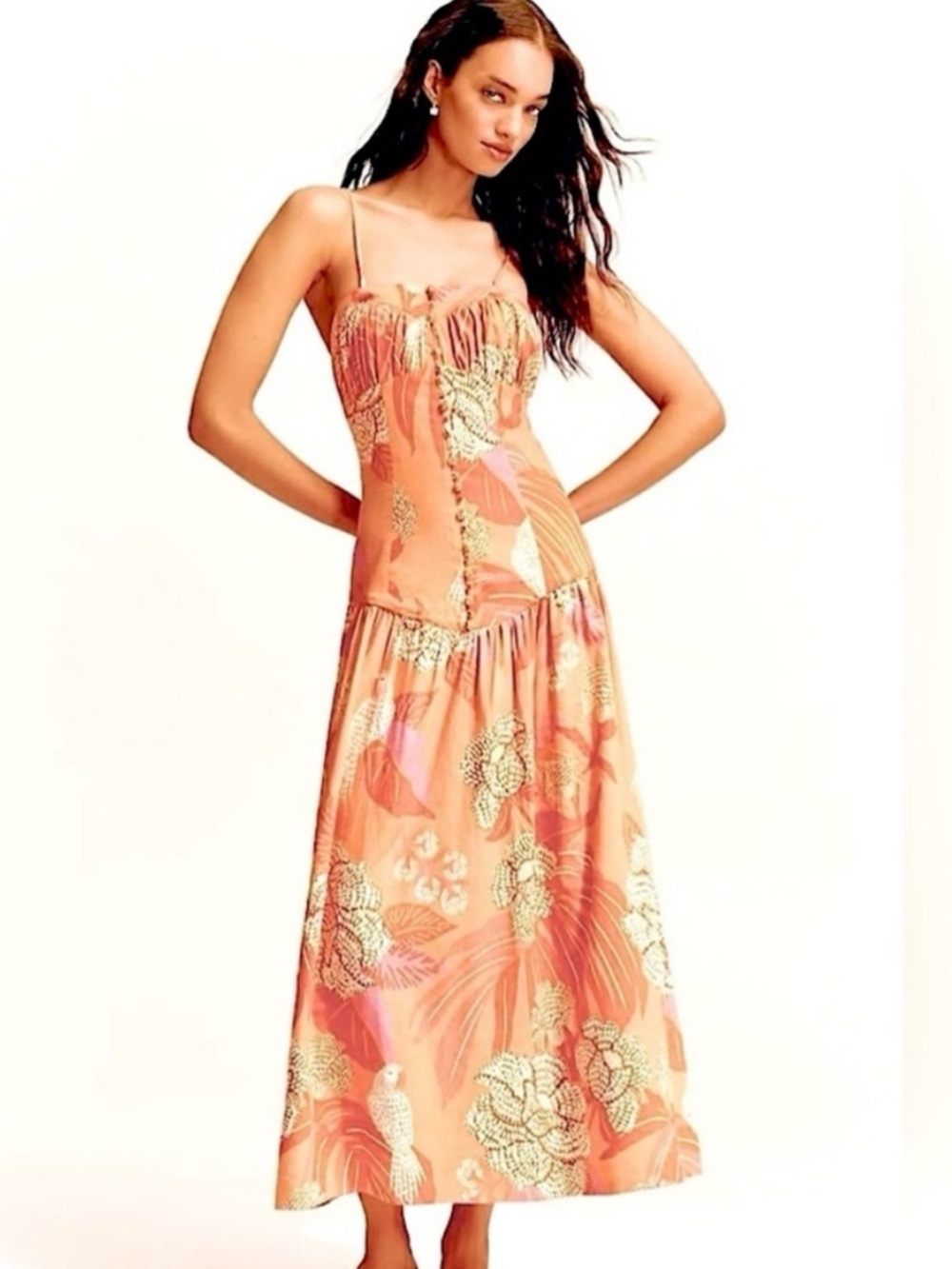 FARM Rio x Anthropologie Linen Blend Strapless Drop-Waist Maxi Dress Size XL - Picture 2 of 16